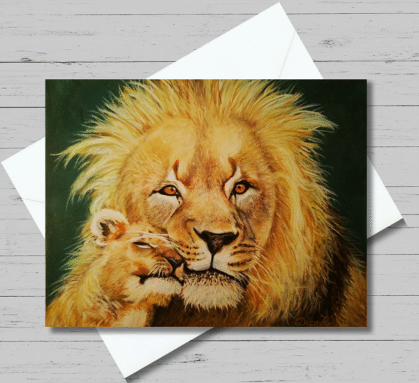 Lion with a cub greeting card